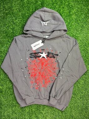 Spider Grey Hoodie with Red Graphic - Men's Pullover